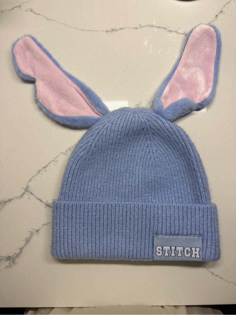 Stitch Blue Bunny-Ear Knit Beanie for Adults